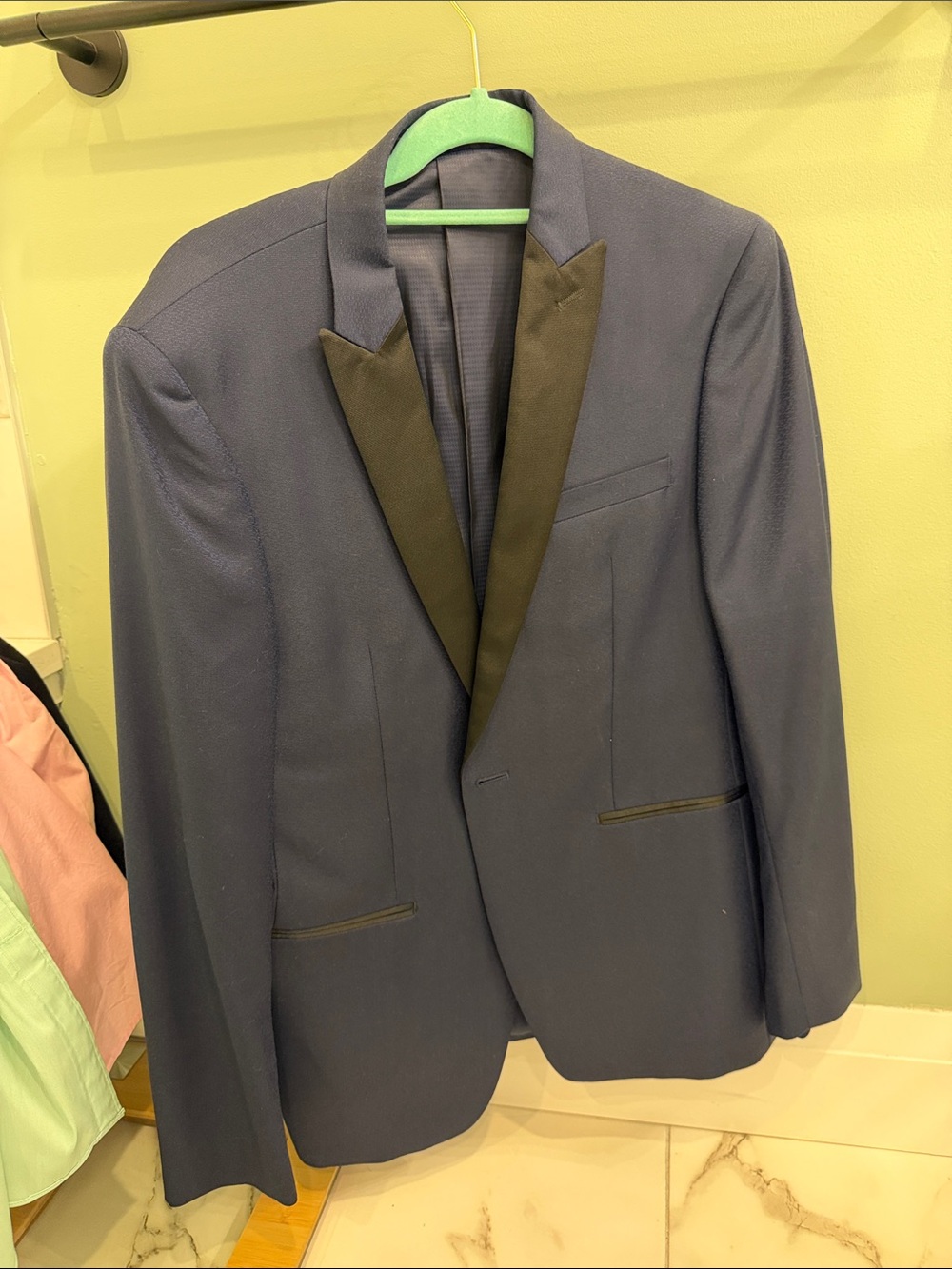 Calvin Klein Men's Navy Blue Tuxedo Blazer with Black Satin Lapel
